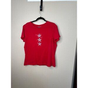 Basic Edition Womens Red American Flag‎ Shirt Xlarge short sleeve round neck